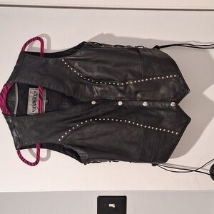 UNIK Women's Studded laced sides genuine leather vest Size medium black